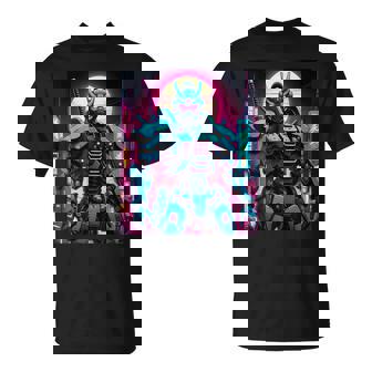 Synthwave Graphic 80s Japanese Vaporwave Mech Robot Samurai T-Shirt - Monsterry