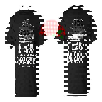 Team Naughty Santa Red Plaid Claus Christmas Pajama Family T-Shirt - Monsterry