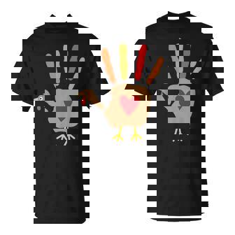 Thanksgiving Turkey Hand Print Heart T-Shirt T-Shirt - Monsterry