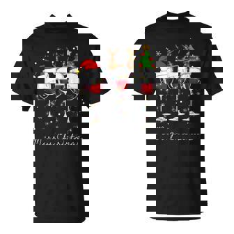 Three Glass Of Red Wine Santa Hat Christmas For Men Women T-Shirt - Monsterry