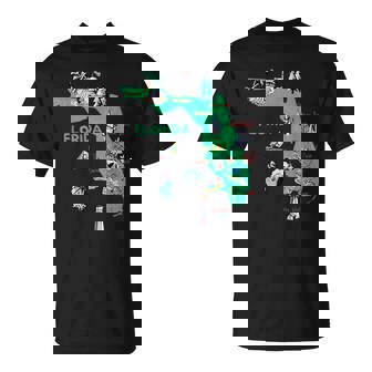 Tourism Map Of Florida State USA Major Cities Flag T-Shirt - Monsterry