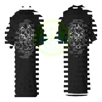 Tribal Irish Green Celtic Knot Fantasy Dragon Patrick Day T-Shirt - Seseable