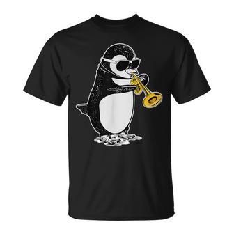 Trumpet Player Penguin Lover Kids Musician Trumpet T-Shirt - Monsterry