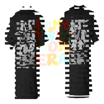 In My Twin Mom Era Groovy Retro Twin Mom Cute Black Twin Mom Era Mother's Day Birthday Casual Modern Floral Letter Print Short Sleeve Small T-Shirt | Mazezy