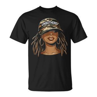 Unbothered Black Woman With Cap Camo Afro T-Shirt - Thegiftio UK