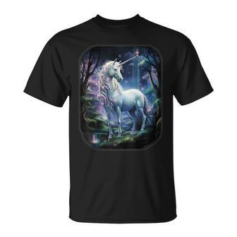 Unicorn Standing In The Forest Fantasy Nature Universe T-Shirt - Geschenkecke