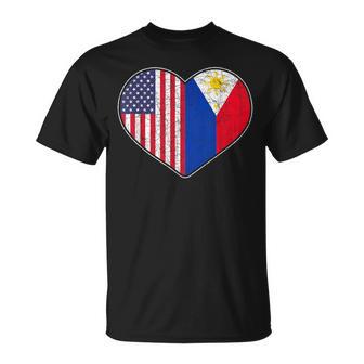 USA Flag Heart Filipino Heritage Pinoy Love Philippines T-Shirt - Monsterry