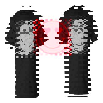 Valentines Day Smile Face Smiling Checkered Pattern Trendy T-Shirt - Thegiftio UK