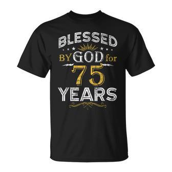 Vintage Blessed By God For 75 Year Old Birthday 75Th T-Shirt - Thegiftio UK