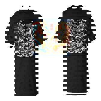 Vintage Japanese Dragon Fighting Giant Tiger Asian Folklore T-Shirt | Mazezy