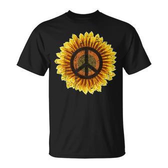 Vintage Sunflower Peace Sign Retro 70S Hippie Flower Power T-Shirt - Geschenkecke