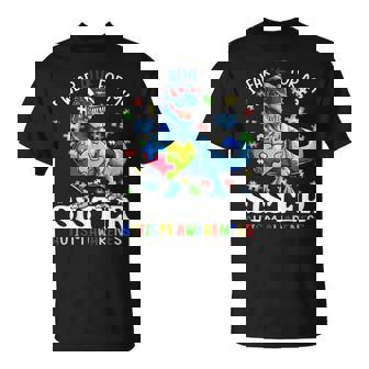 I Wear Blue For My Sister Autism Awareness Dinosaur Boys T-Shirt | Mazezy