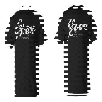 Wedding & Couple Matching Shop & More Black Groom Est 2025 Groom T-Shirt - Monsterry