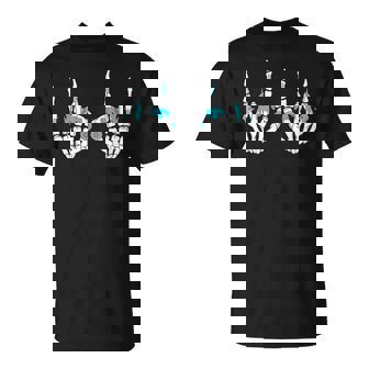 Western Rock On Skeleton Hands Rock And Roll Cowgirl Cowboy T-Shirt - Monsterry