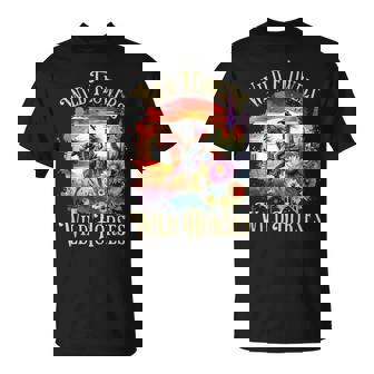 Wild Flowers & Wild Horses Country Sunset Western Cowgirl T-Shirt - Monsterry
