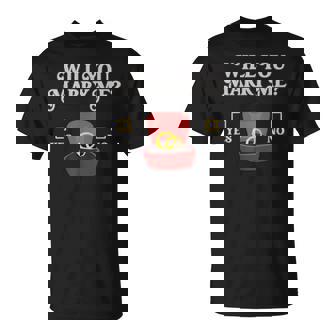 Will You Marry Me Sign Proposal Engaged Rings For Him T-Shirt - Monsterry
