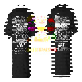 Wine Glasses Halloween Thanksgiving Christmas Hallothanksmas T-Shirt - Monsterry