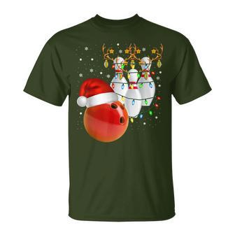 Bowling Christmas Bowling Santa Hat Christmas Lights T-Shirt - Geschenkecke