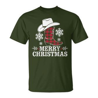 Christmas Cowboy Boots Checked Xmas Western Country Cowgirl T-Shirt - Geschenkecke