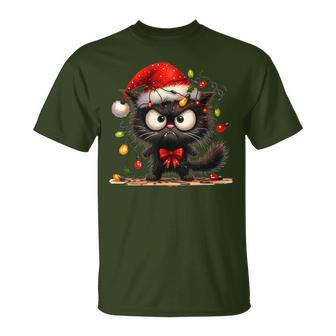 Christmas Grumpy Angry Cat Naughty Fairy Lights T-Shirt - Geschenkecke