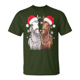 Christmas Lights For Horse Lovers Reindeer Santa Hat Horse Christmas T-Shirt - Geschenkecke