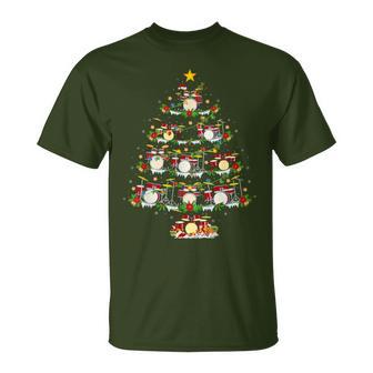 Christmas Lights Santa Drummer Christmas Tree T-Shirt - Geschenkecke