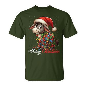 Donkey Merry Christmas Lights Santa Hat Xmas Snow T-Shirt - Geschenkecke