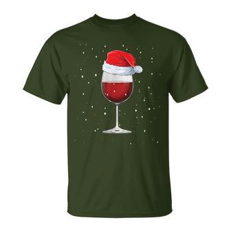 Glass Red Wine With Christmas Hat Wine Christmas T-Shirt - Geschenkecke