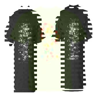 Glass Of Wine With Christmas Lights Vintage Xmas Lover T-Shirt - Monsterry