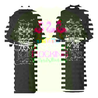 Merry Flocking Christmas Renne Père Noël Elfe Flamant Rose T-Shirt - Cadeauxyz