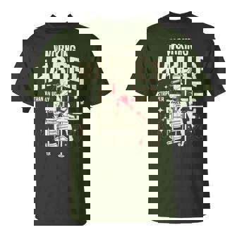 Metal-A-Doodle Rooster Troll Co Working Harder Than An Ugly Stripper Pinup Girl T-Shirt - Seseable