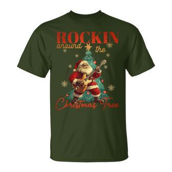 Rocking Around The Christmas Tree Santa Rock And Roll Guitar T-Shirt - Geschenkecke