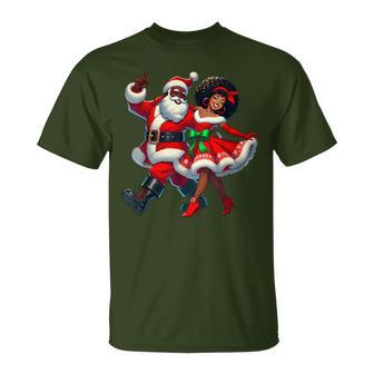 Santa Mrs Claus Dancing African American Melanin Christmas T-Shirt - Monsterry