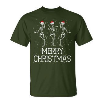 Skeletons Dance With Christmas Hats Merry Christmas Skeleton T-Shirt - Geschenkecke