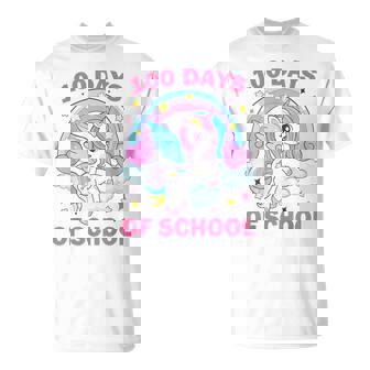 100 Days Of School Rainbow Unicorn Girls 100Th Day Of School T-Shirt | Mazezy
