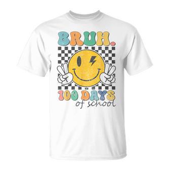 100Th Day Of School Bruh Smile Face 100 Days Of School T-Shirt - Thegiftio UK