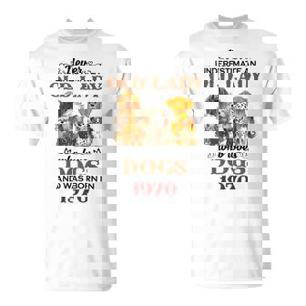 1970 An Old Lady Who Loves Dogs T-Shirt | Mazezy