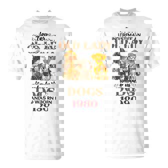 1980 An Old Lady Who Loves Dogs T-Shirt | Mazezy