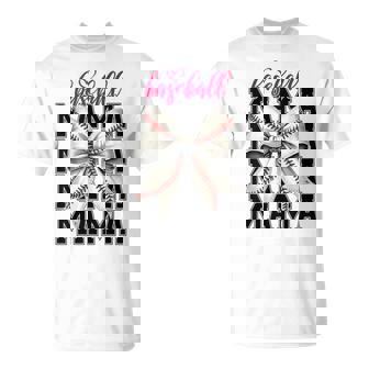 Baseball Mama Coquette Bow Game Day Baseball Mom T-Shirt - Seseable