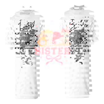 Baseball Sister Coquette Bow Biggest Fan Sport Lovers Girl T-Shirt - Seseable