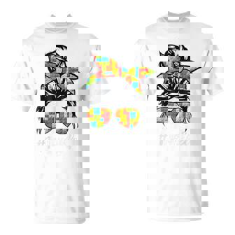 Building Block Messy Bun Mom Life Master Builder T-Shirt - Seseable