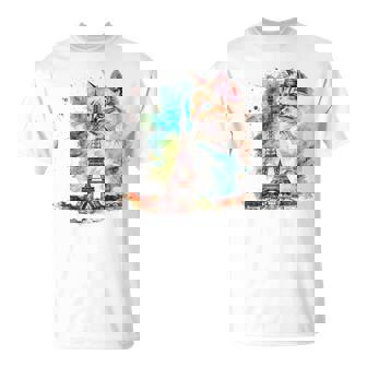 Cat t Featuring a Watercolor Cat In Paris Tank Top T-Shirt - Monsterry