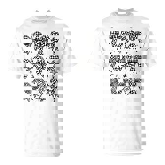 Checkered Bow Flag Race Car Racing Cute Coquette Bow T-Shirt - Thegiftio