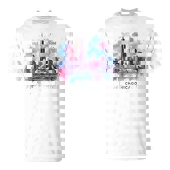 Chicago City Skyline Cityscape Watercolor Tourists Women T-Shirt - Thegiftio