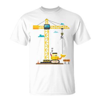 Children's 2Nd Birthday Boys With Crane And Digger Construction Site T-Shirt - Geschenkecke