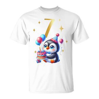 Children's Birthday 7 Girl Penguin Animals Party 7 Years Old T-Shirt - Geschenkecke