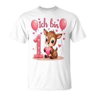 Children's Cute Deer I Am 1 Children's Birthday 1St Birthday Girl T-Shirt - Geschenkecke