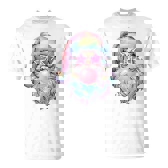 Christmas Pink Santa Blowing Bubble Gum Star Sunglasses Xmas T-Shirt - Monsterry
