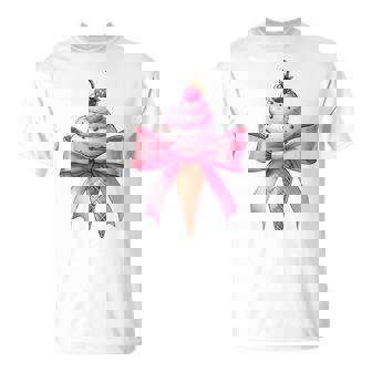Coquette Bow Ice Cream Cone Pink Ribbon Mom Girl T-Shirt - Seseable