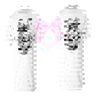 Coquette Bow Soccer Disco Ball Pink Ribbon Mom T-Shirt - Seseable